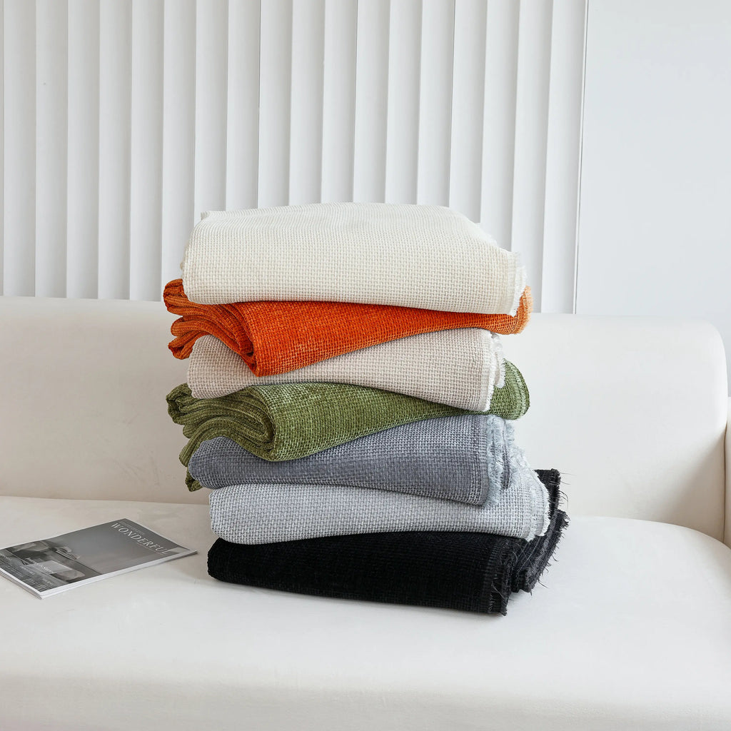 Chenille Thickened Solid Couch Blanket Throws, Reversible Couch Covers for Sectional Couches