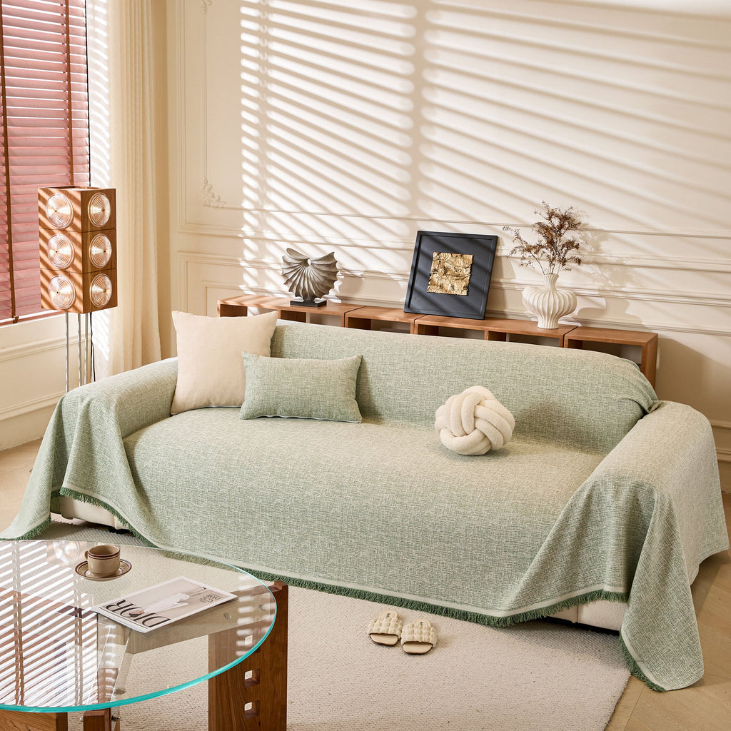 Linen-Look Textured Couch Throw Cover, Breathable Sofa Blanket & Furniture Protector