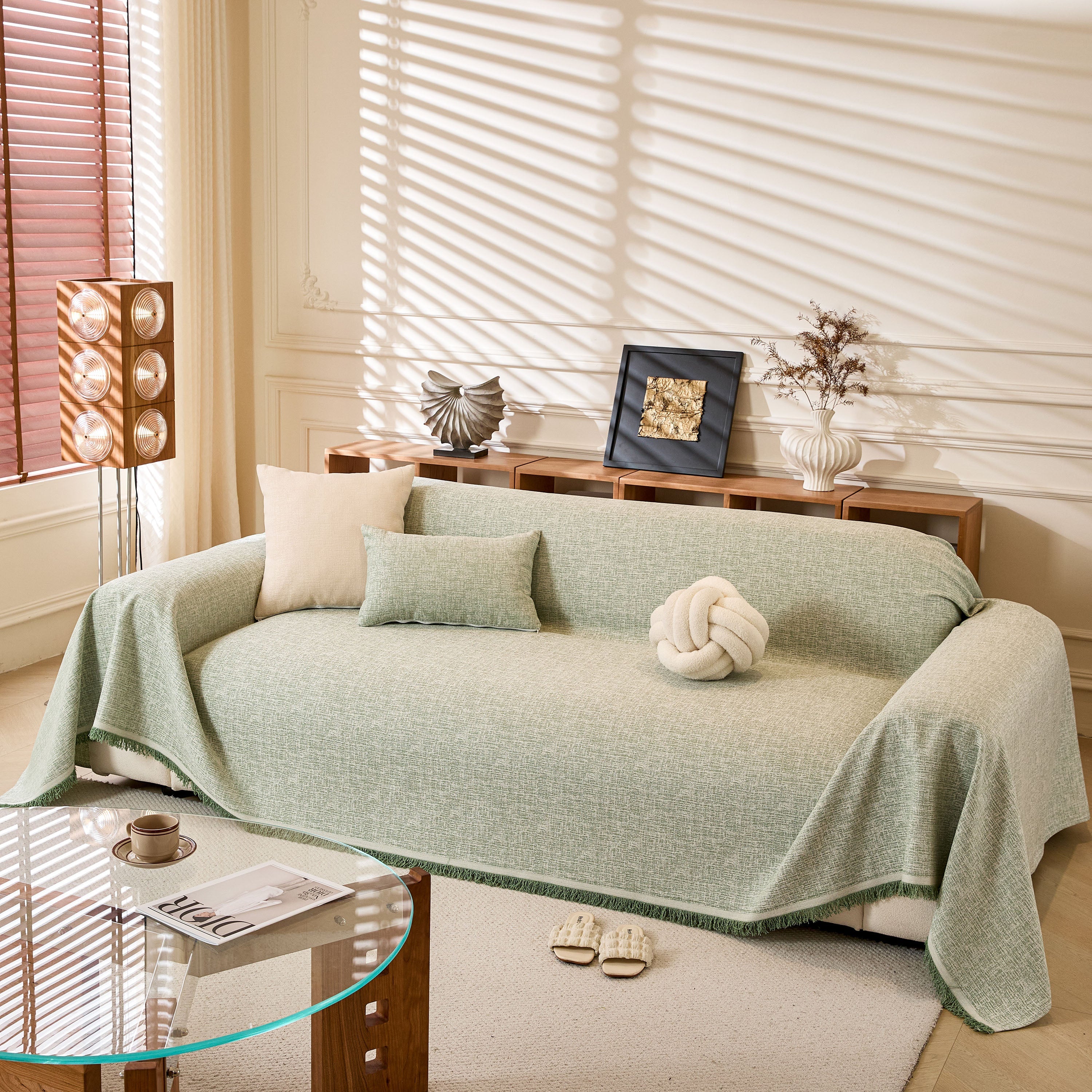 Linen-Look Textured Couch Throw Cover, Breathable Sofa Blanket & Furniture Protector