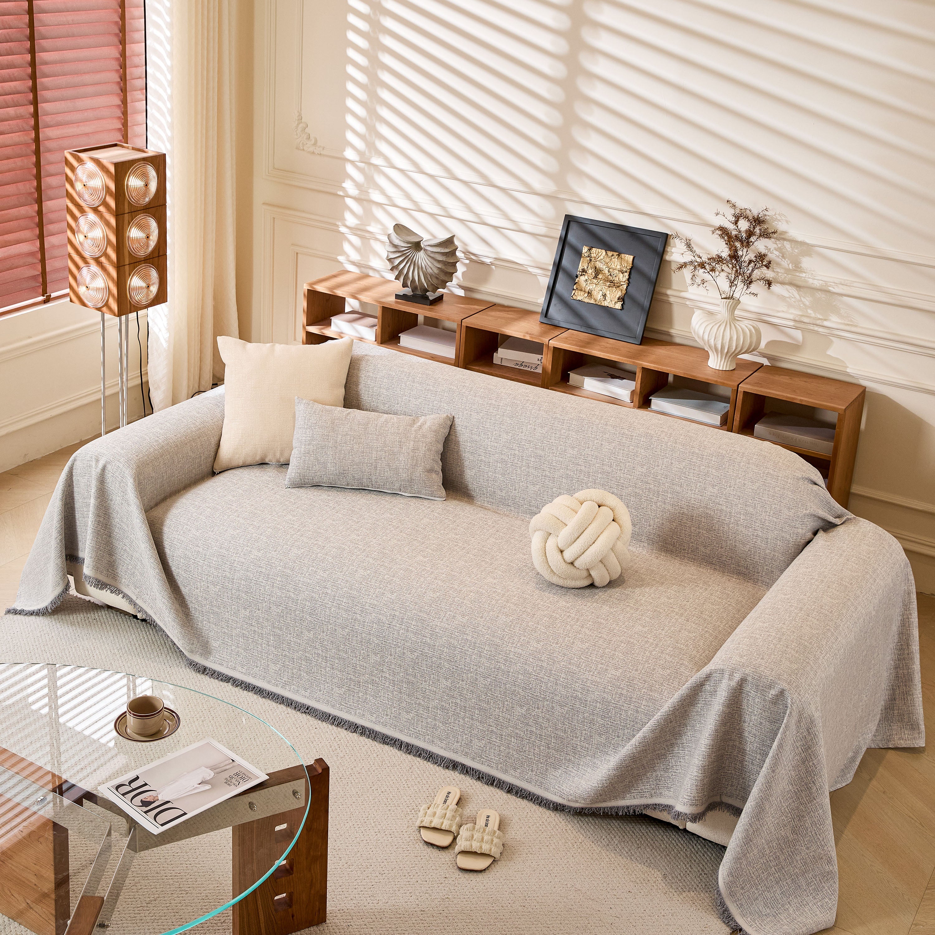 Linen-Look Textured Couch Throw Cover, Breathable Sofa Blanket & Furniture Protector
