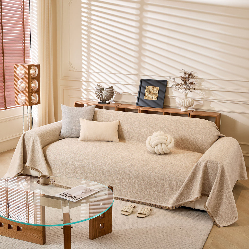 Linen-Look Textured Couch Throw Cover, Breathable Sofa Blanket & Furniture Protector