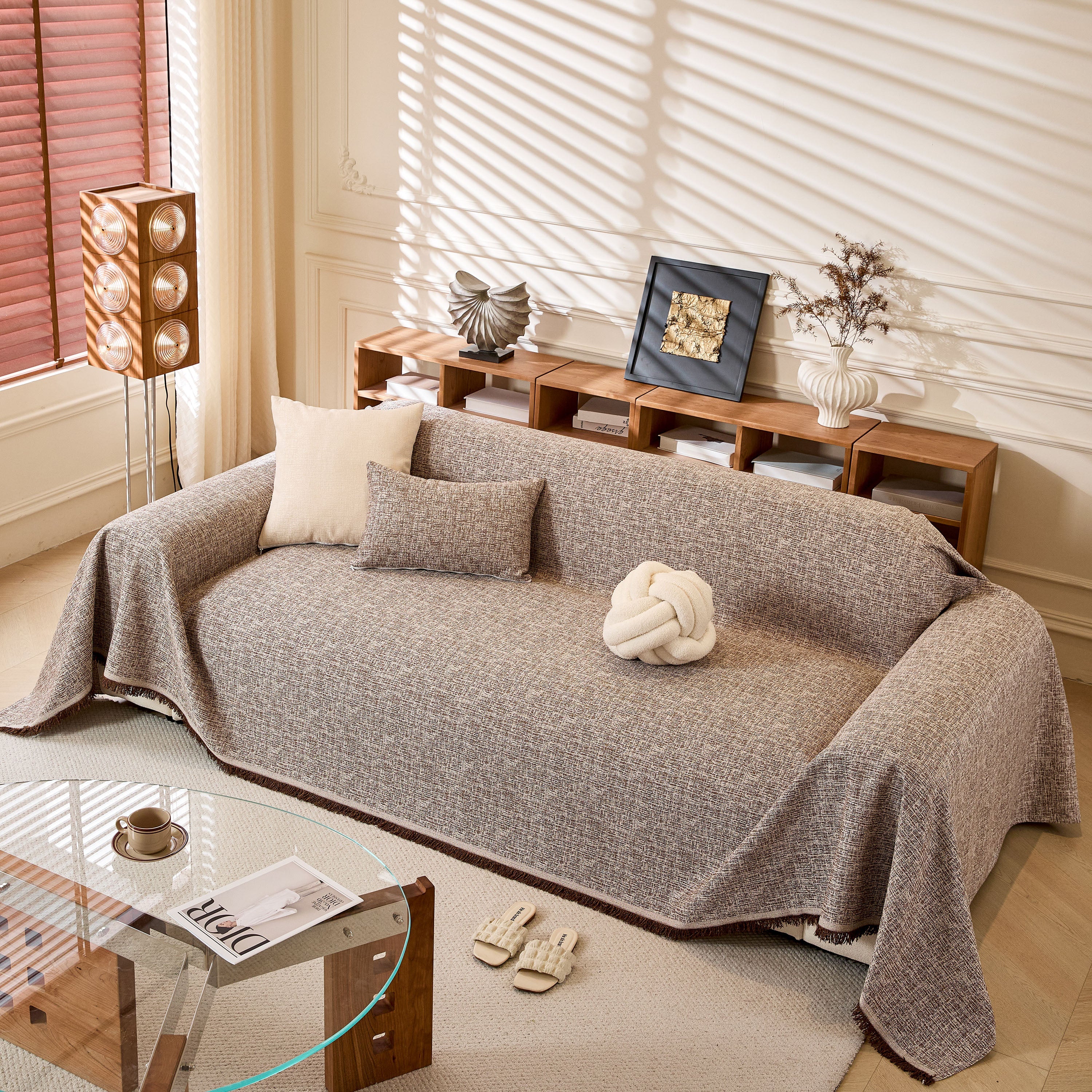 Linen-Look Textured Couch Throw Cover, Breathable Sofa Blanket & Furniture Protector