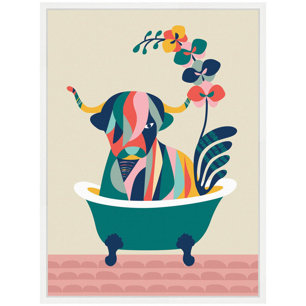 Sylvie MCM Cow in Bathtub Framed Canvas by Rachel Lee