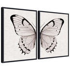Sylvie Beaded Minimal Butterfly Watercolor Neutral Linen - 2 Piece Framed Canvas Art Set by The Creative Bunch Studio