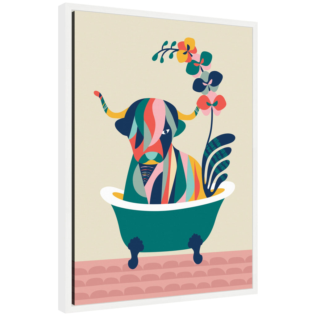 Sylvie MCM Cow in Bathtub Framed Canvas by Rachel Lee