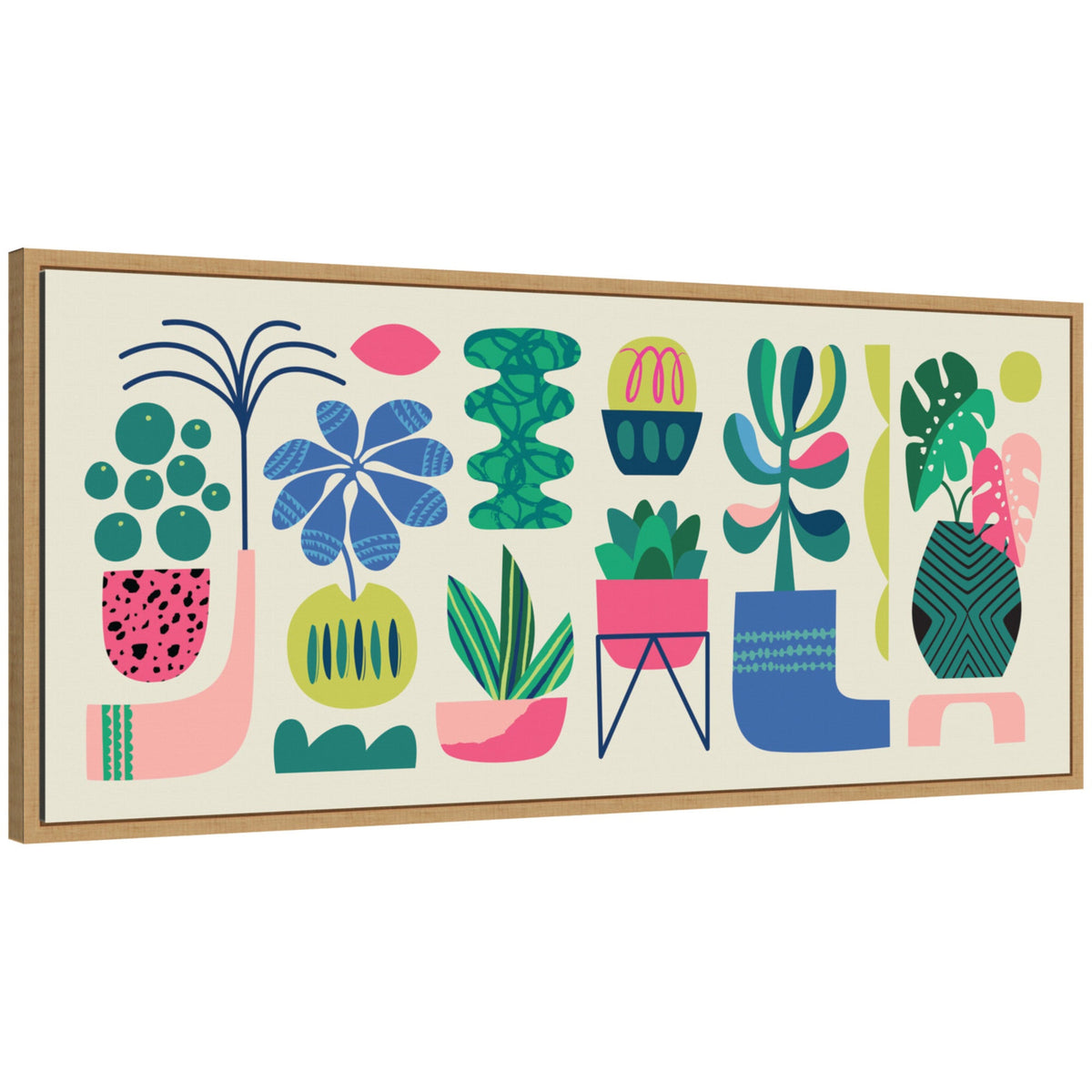 Sylvie Retro Bright Floral and Succulent Panel Framed Canvas by Rachel Lee
