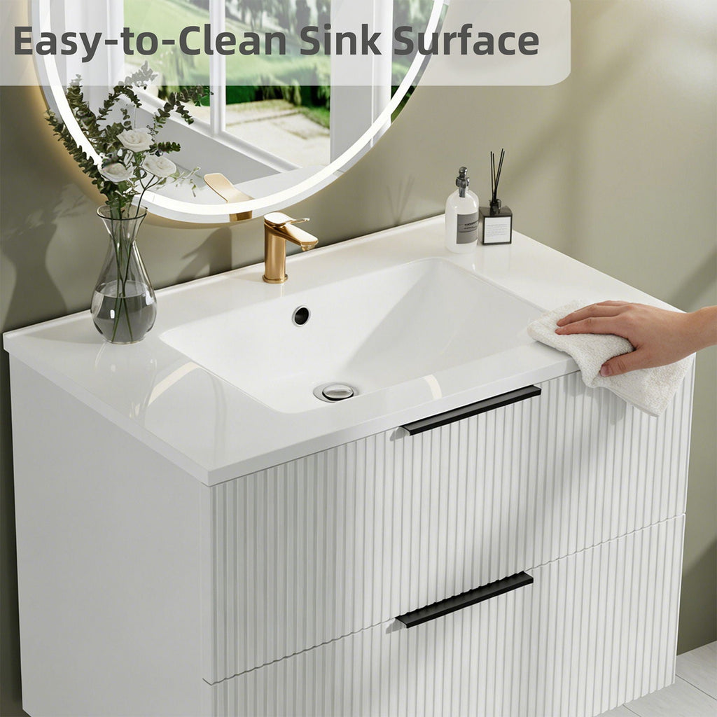 Modern Wall Mounted Floating Bathroom Vanity With Sink And Drawers