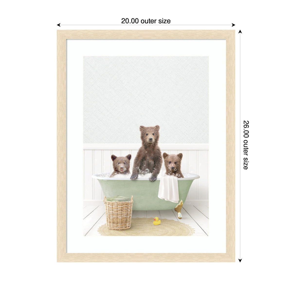 Three Bear Cubs in Cottage Green Bath by Amy Peterson Framed Wall Art Print