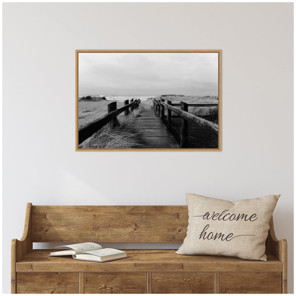 Sylvie Coastal Beach Boardwalk Black and White Framed Canvas by Patricia Hasz