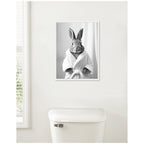 Sylvie Bunny Bathroom Art Towel Robe Black and White Framed Canvas by The Creative Bunch Studio