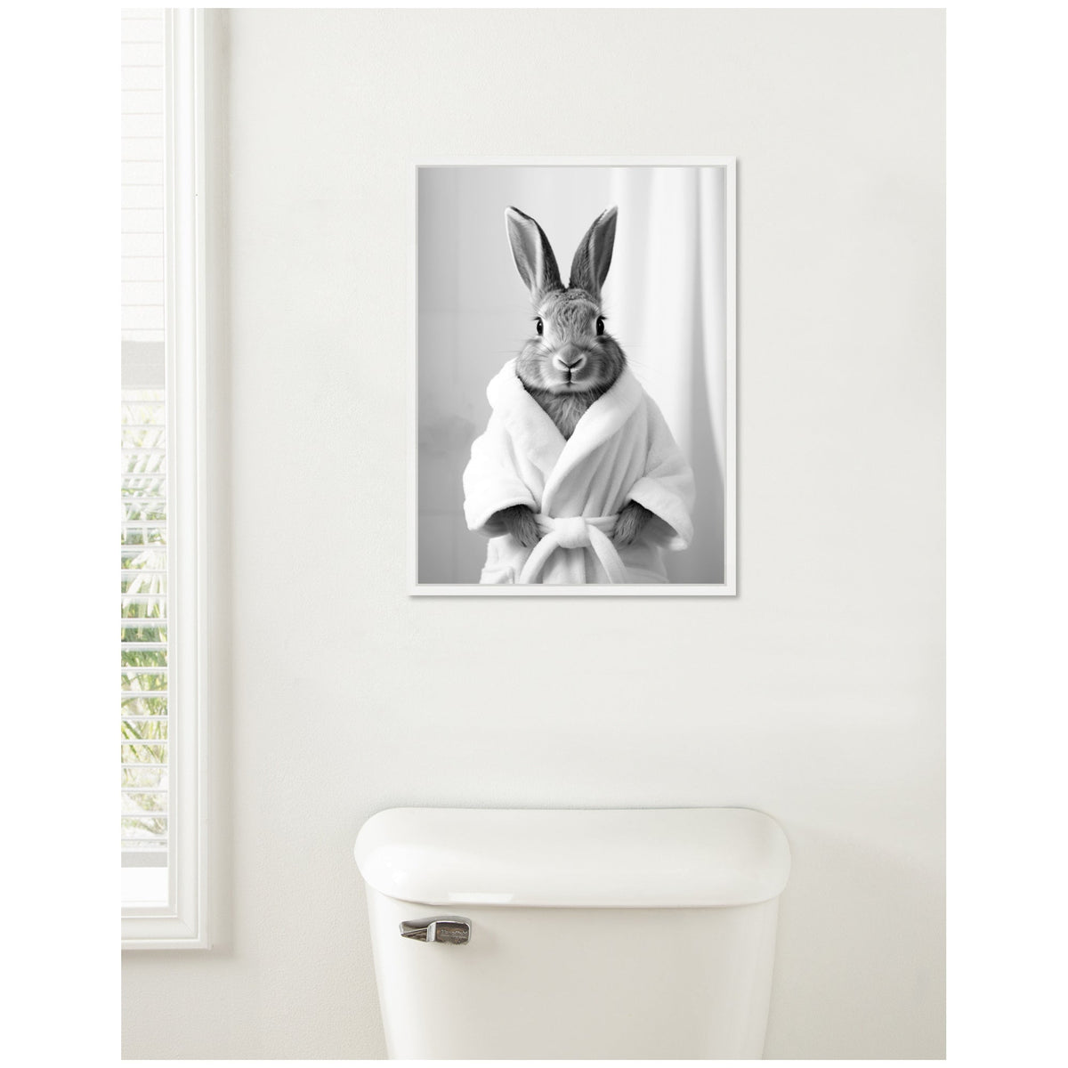Sylvie Bunny Bathroom Art Towel Robe Black and White Framed Canvas by The Creative Bunch Studio