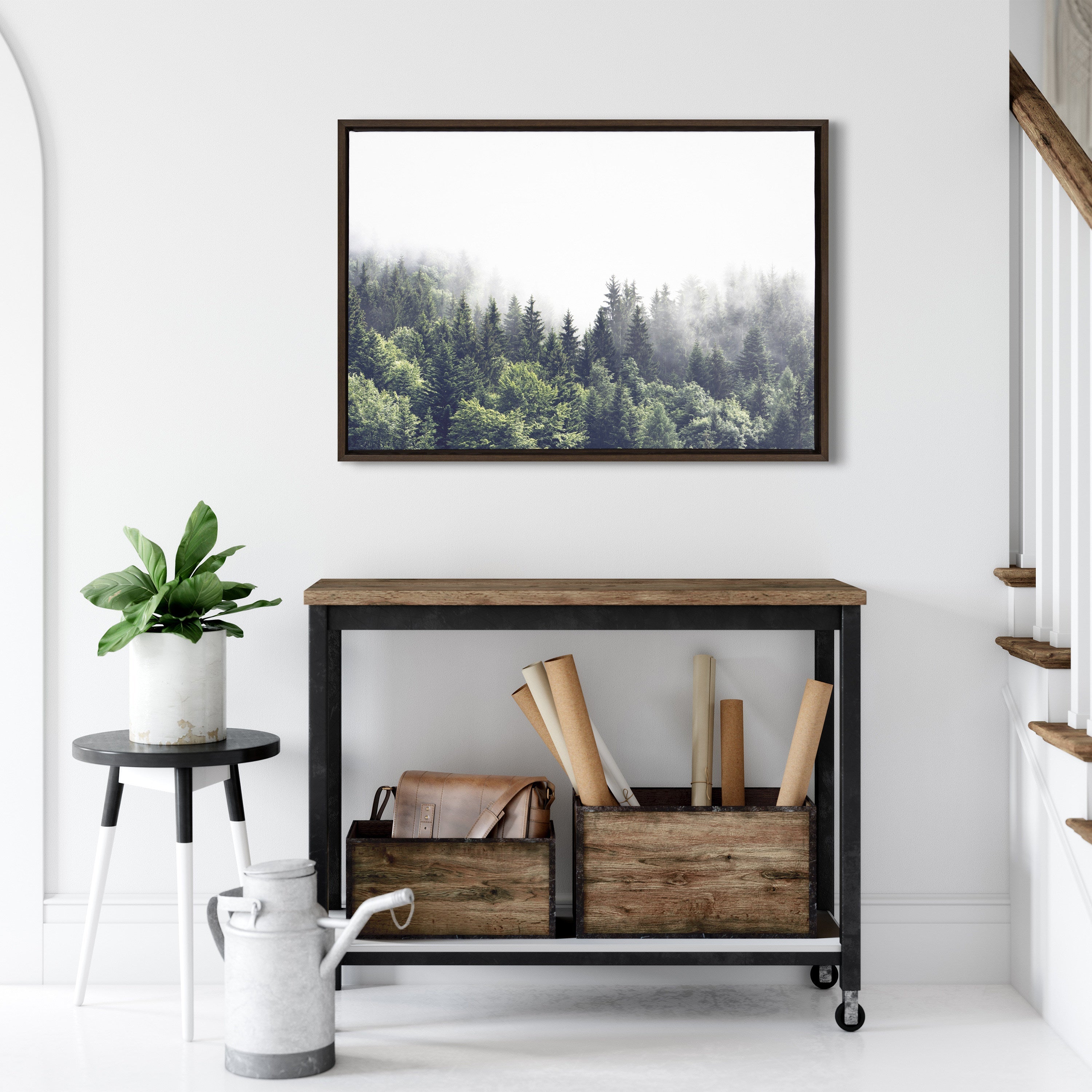 Sylvie Lush Green Forest On A Foggy Day Framed Canvas by The Creative Bunch Studio