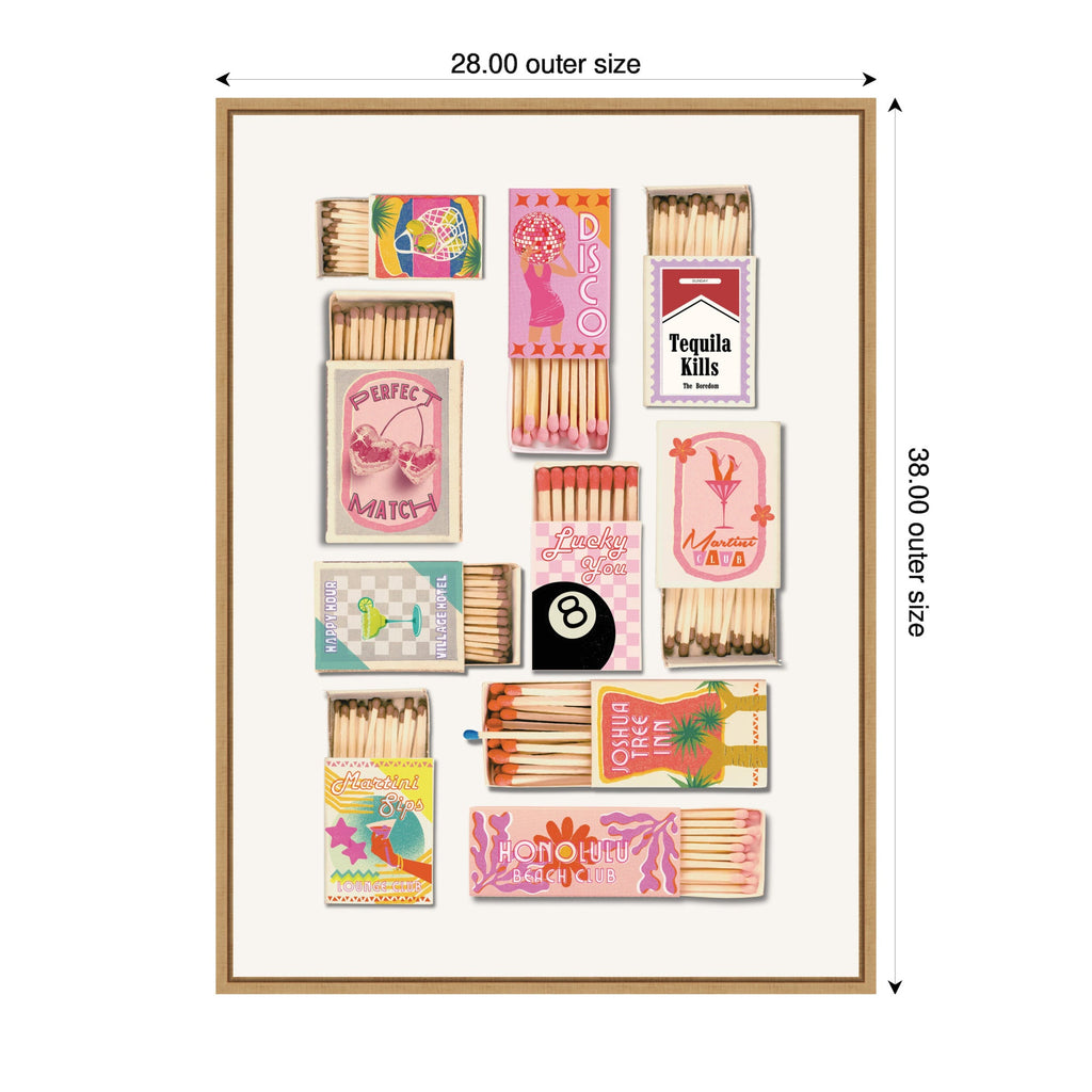 Vintage Pink Matchboxes by Honey Island Studio Framed Canvas Wall Art Print