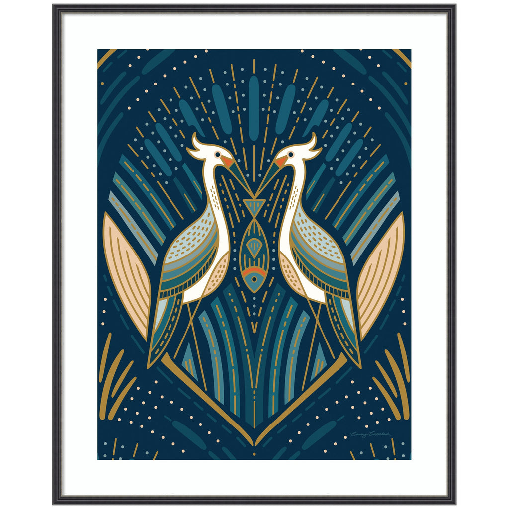 Framed Art Art Deco Herons Blue by Carey Copeland