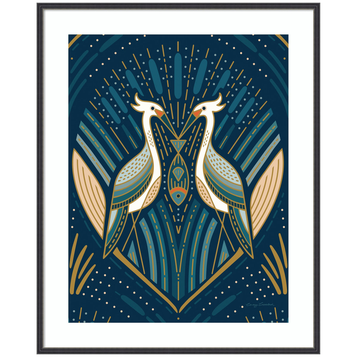 Framed Art Art Deco Herons Blue by Carey Copeland