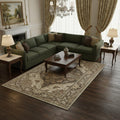 6 X 9 Brown Beige And Ivory Medallion Washable Area Rug