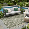 5 X 8 Green And Cream Floral Indoor Outdoor Area Rug