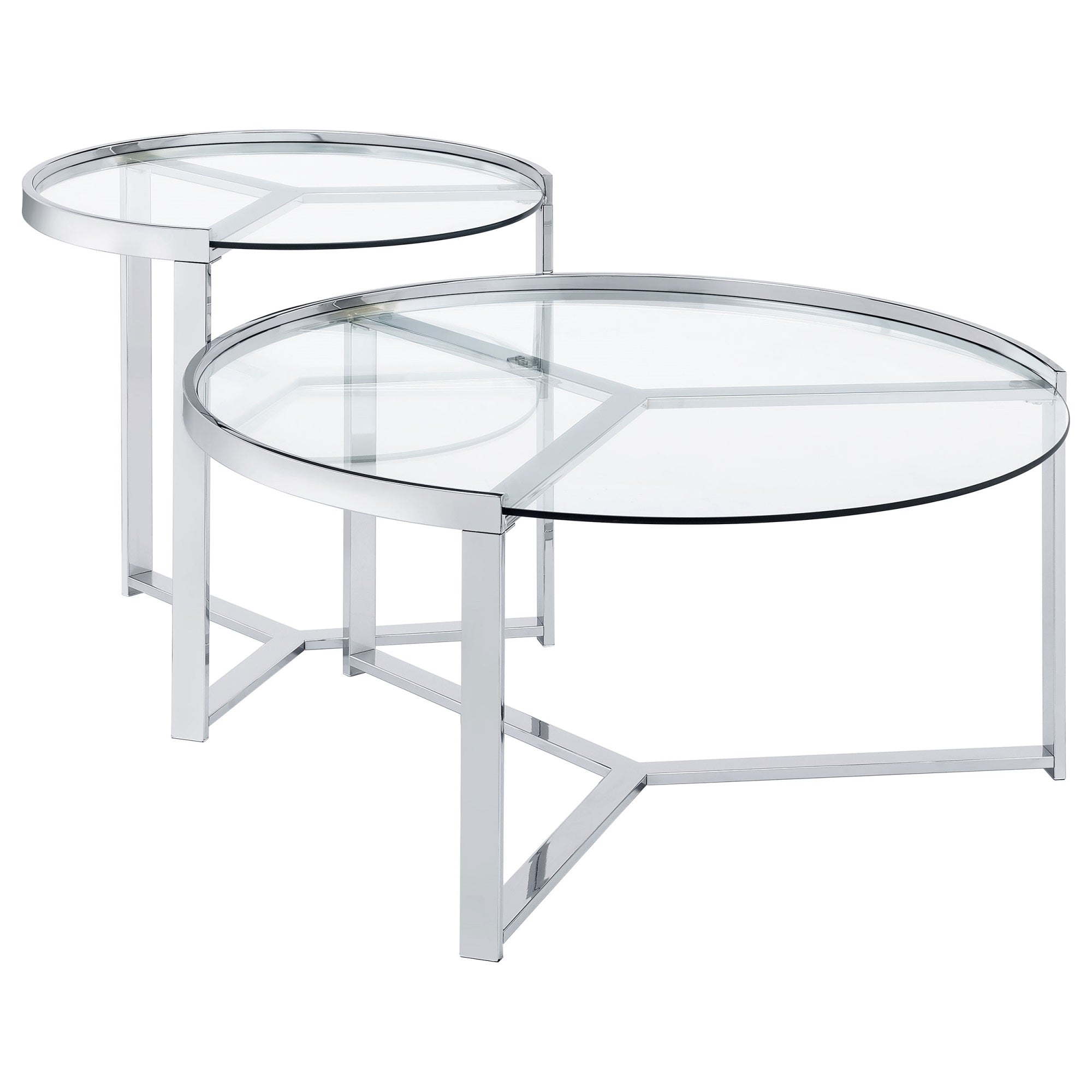 Coaster Home Furnishings Delia 2-Piece Round Glass Top Nesting Coffee Table Chrome
