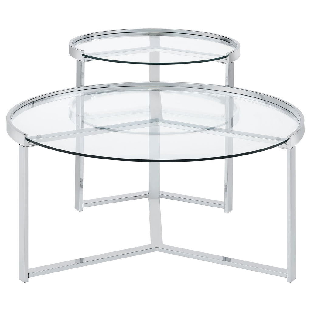 Coaster Home Furnishings Delia 2-Piece Round Glass Top Nesting Coffee Table Chrome