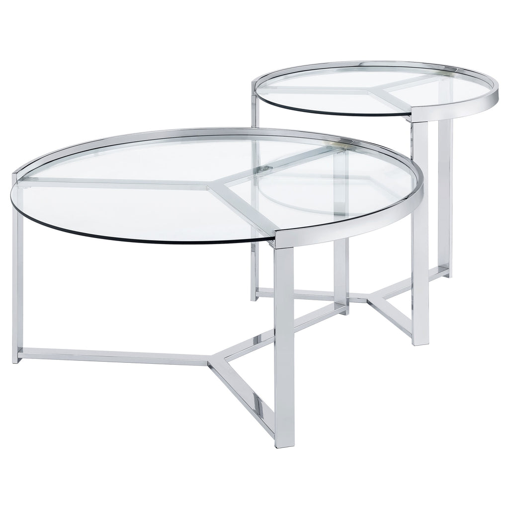 Coaster Home Furnishings Delia 2-Piece Round Glass Top Nesting Coffee Table Chrome