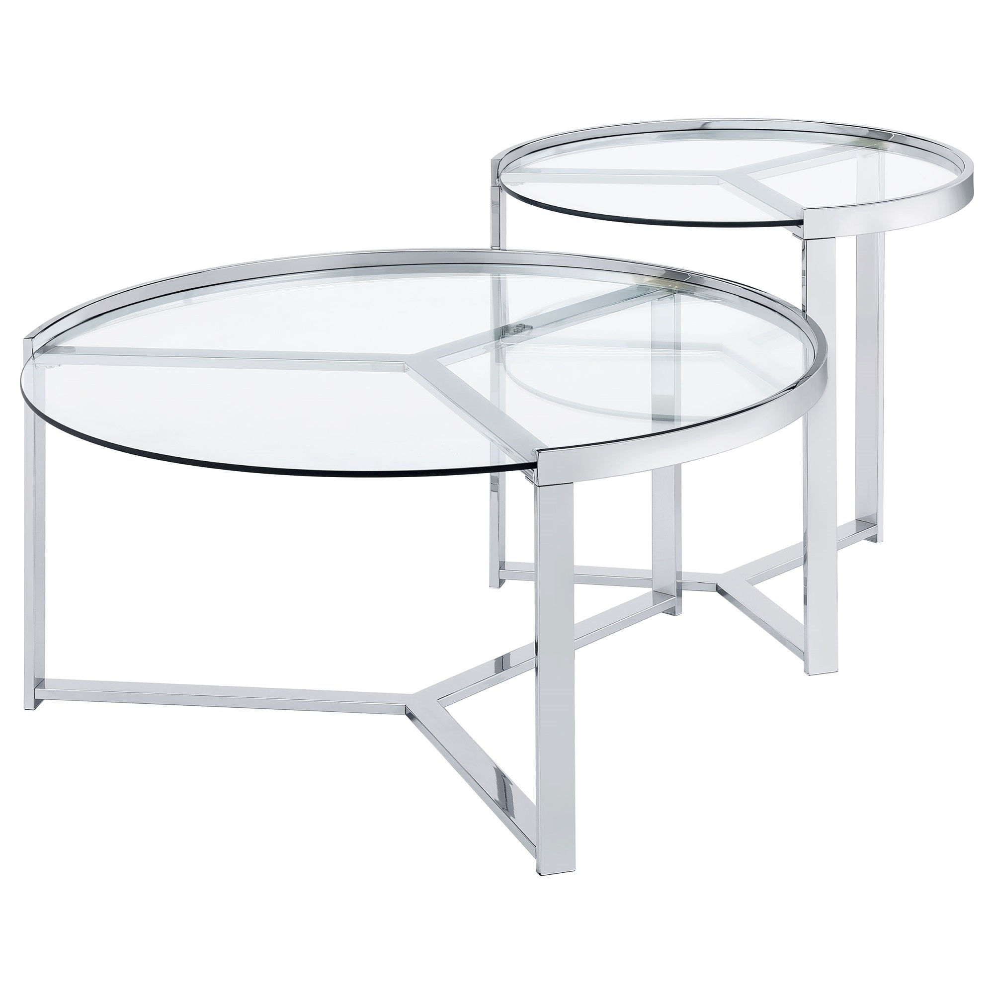 Coaster Home Furnishings Delia 2-Piece Round Glass Top Nesting Coffee Table Chrome