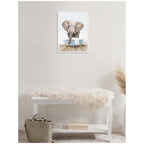 Sylvie Elephant Front in Cottage Blue Bathtub Framed Canvas by Amy Peterson