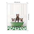 Sylvie Three Bear Cubs in Eclectic Green Panel Wall Bathtub Framed Canvas by Amy Peterson