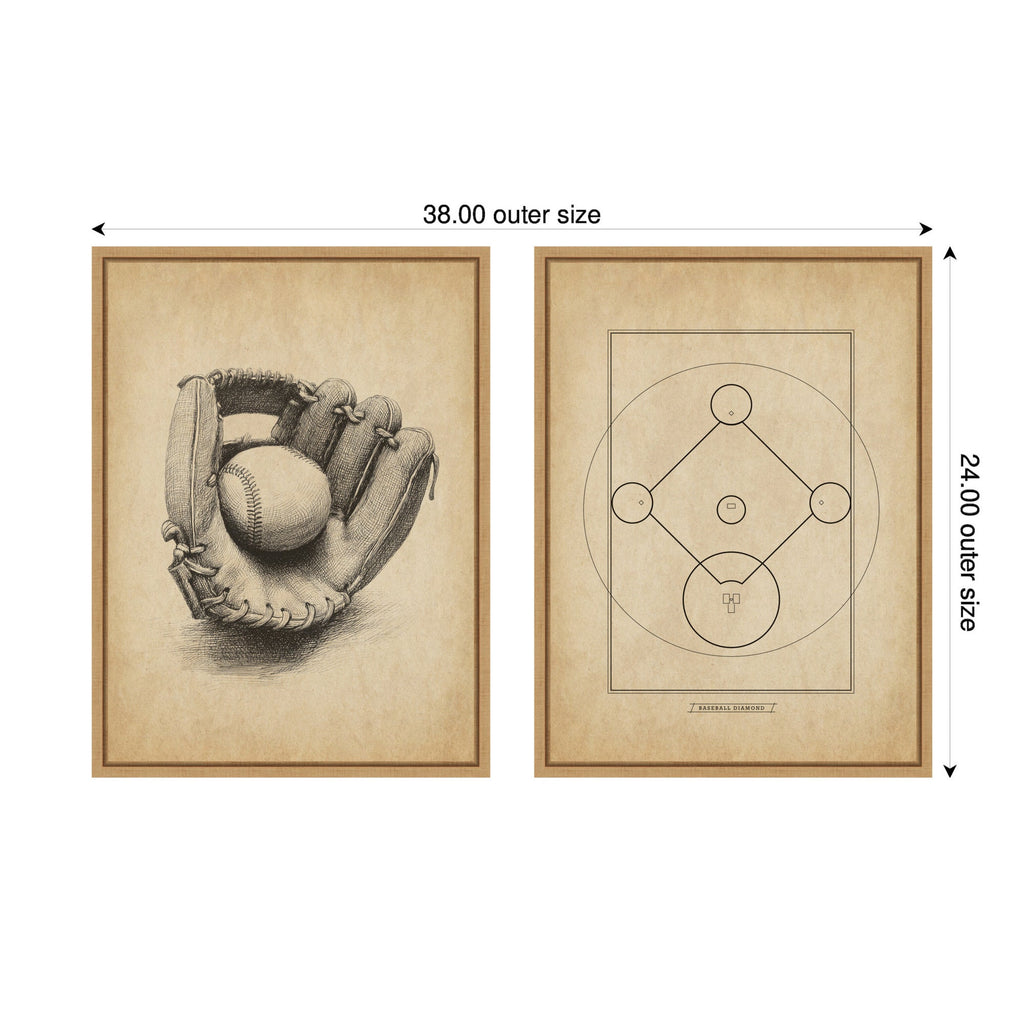 Vintage Baseball 2 Piece Framed Canvas Wall Art Set by The Creative Bunch Studio