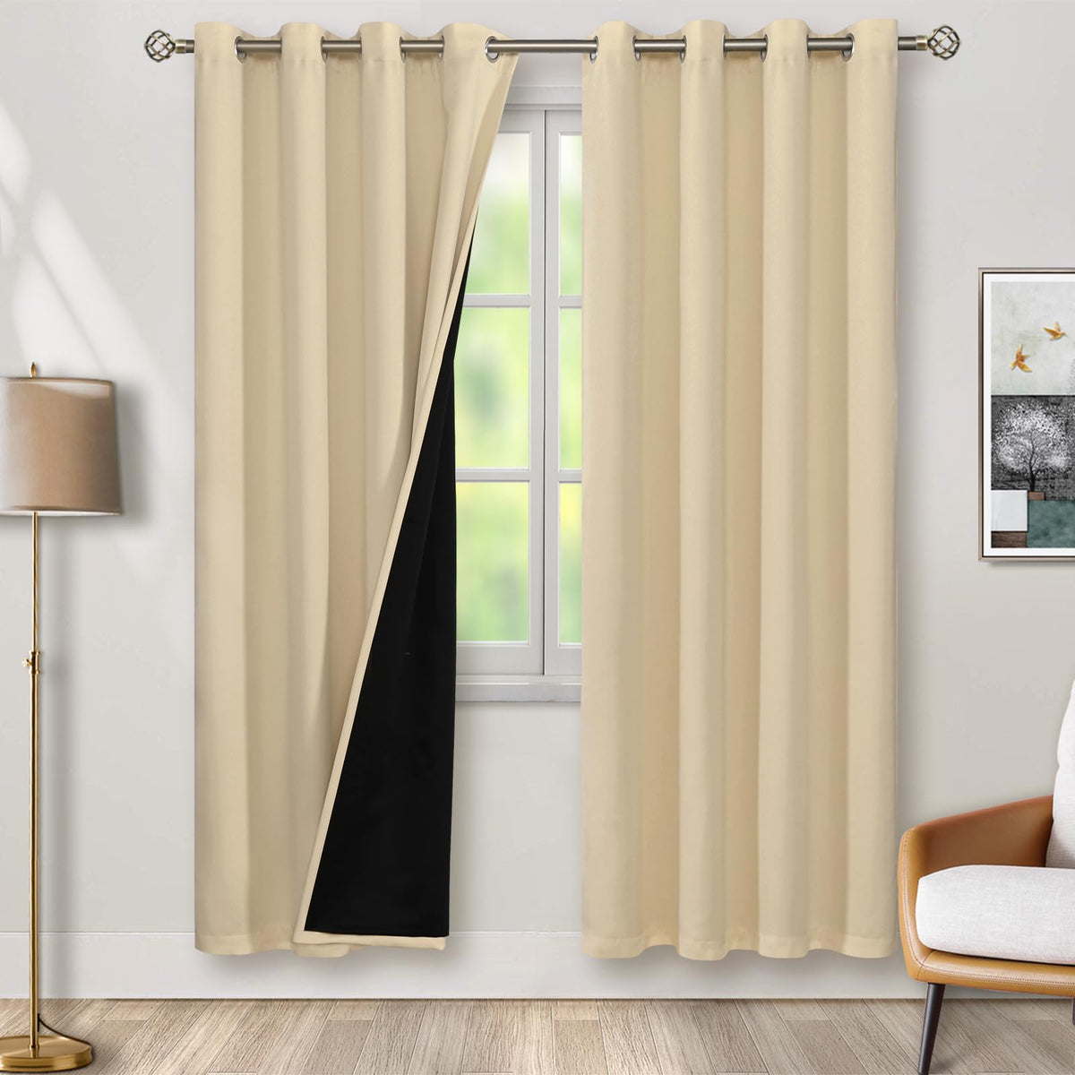 Bgment Natural Blackout Curtains 95 Inches Long 2 Panels Set For Living Room, Thermal Insulated 100% Light Blocking Curtains & D