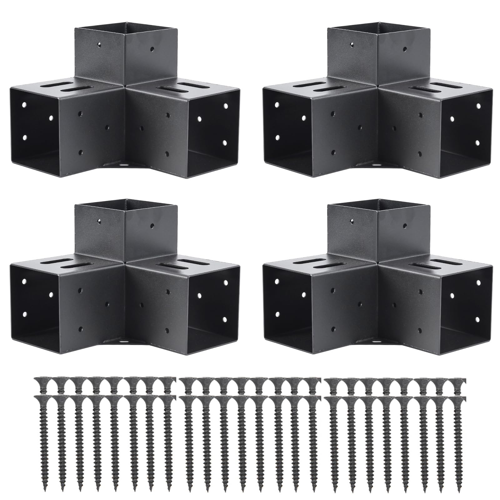 Axwhys 4X4 Pergola Brackets(Actual:3.5'X3.5') 3 Way Right Angle Corner Bracket, Diy Pergola Kit With Black Powder Coated Suppo
