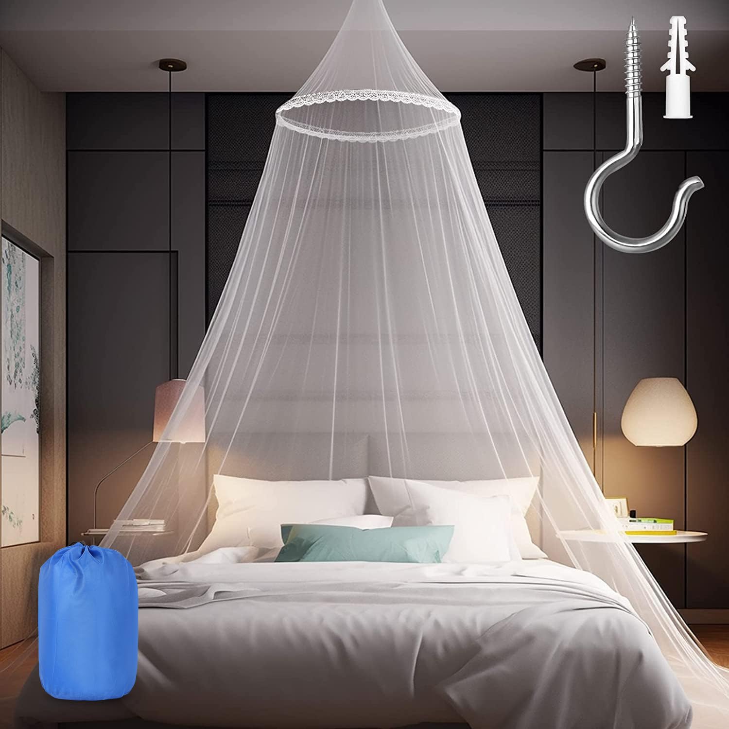 Sublaga Mosquito Net for Bed, Large White Bed Canopy for Girls, Hanging Bed Net, Easy Installation Ideal for Bedroom Decorative,