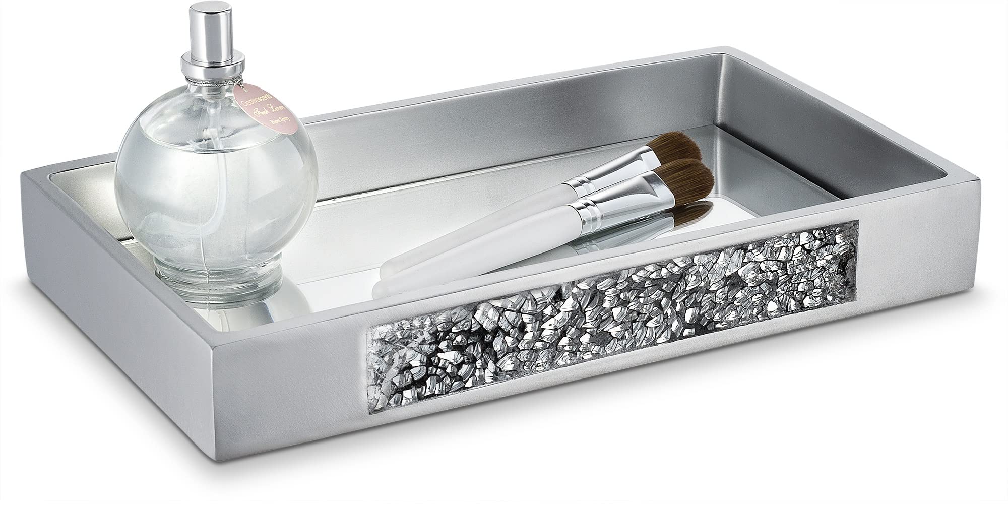 Creative Scents Silver Mosaic Bathroom Tray - Decorative Bathroom Vanity Tray - Perfume Tray for Dresser - Small Rectangle Mirro