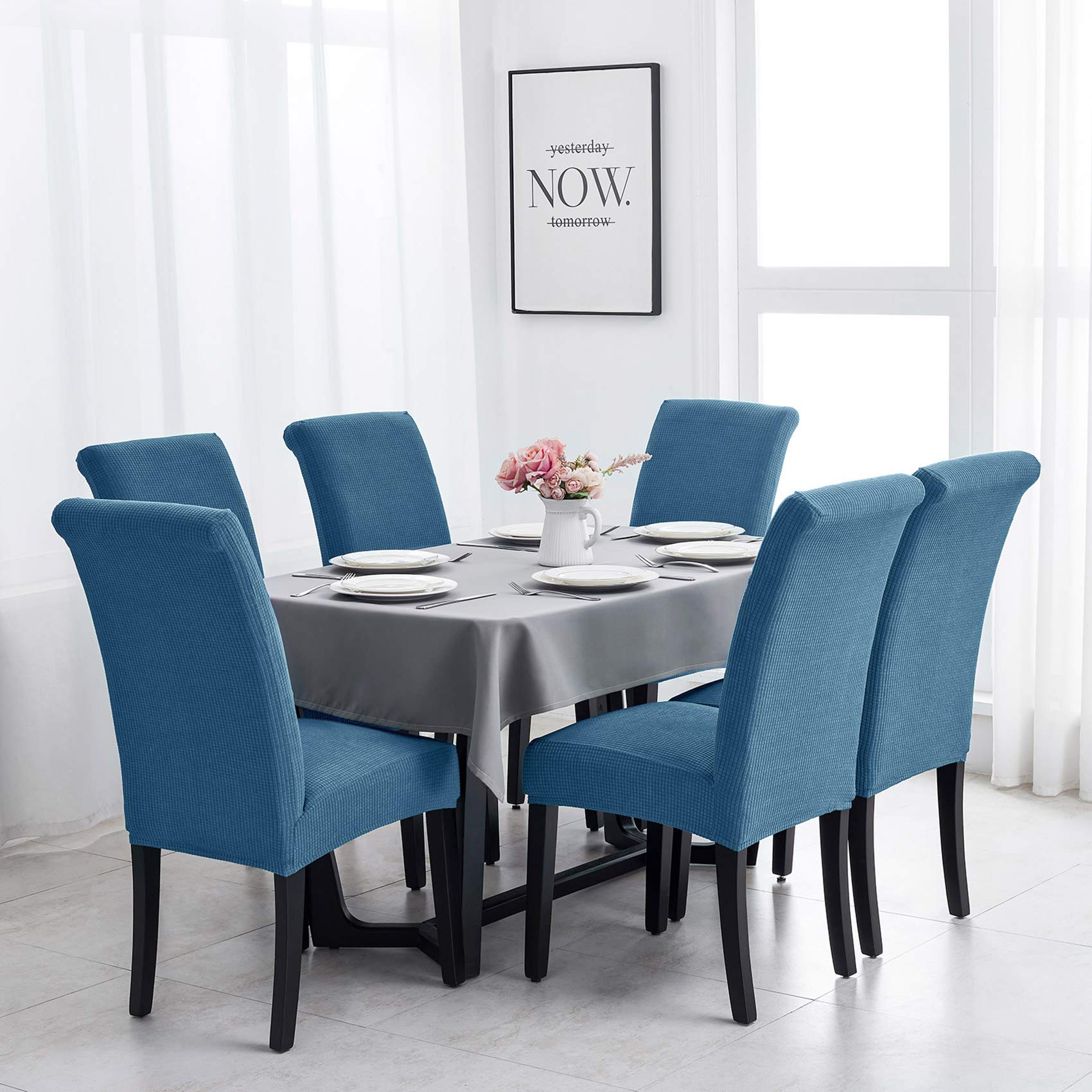 Joccun Chair Covers For Dining Room Set Of 2,Waterproof Dining Chair Slipcovers Stretch Dining Room Chair Covers Seat Protector,Washable Parsons Chair Cover For Home,Hotel,Banquet(Dark Blue,2 Pack)