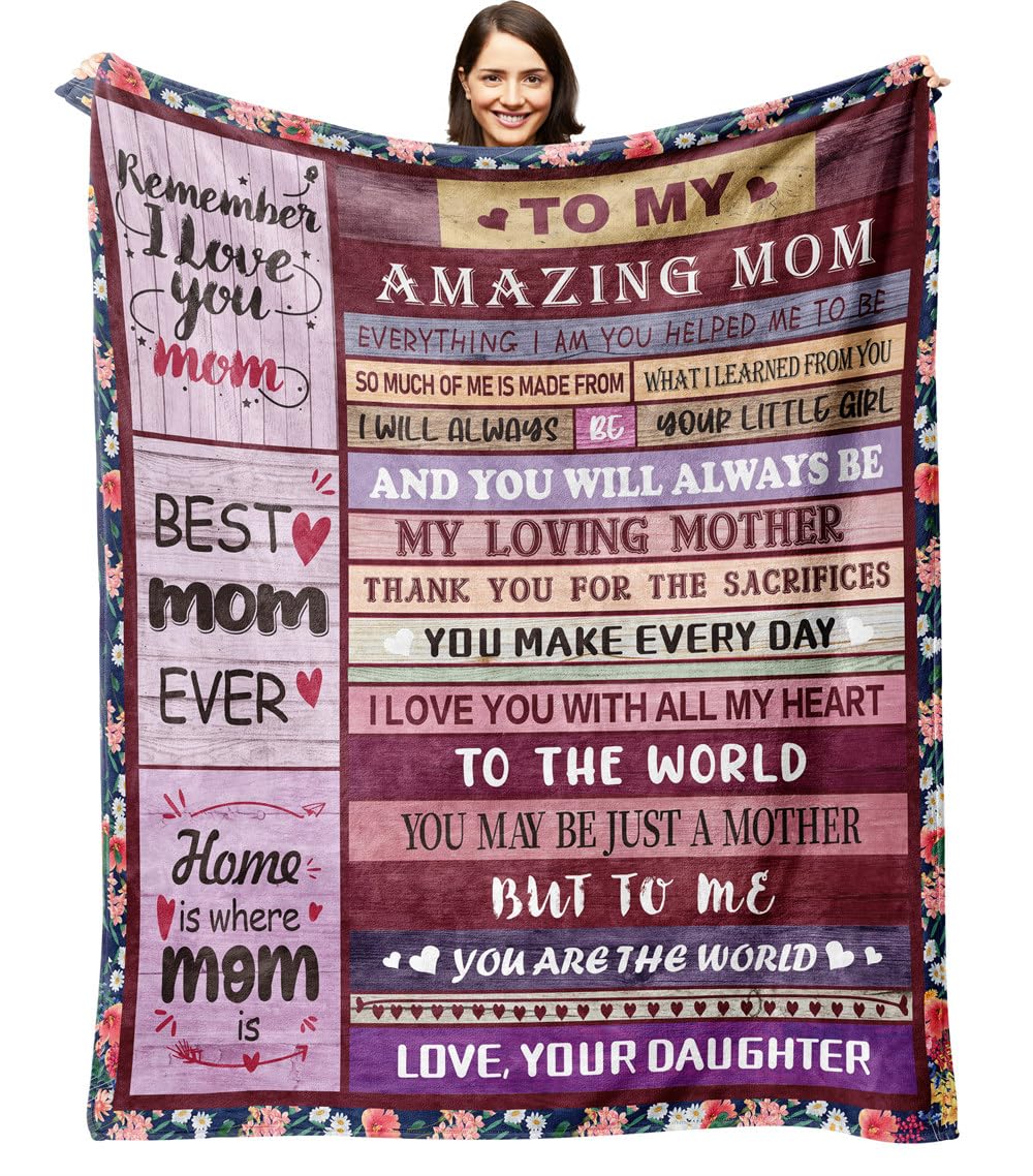 Mom Blankets From Daughter Birthday Gifts For Mom From Son, My Amazing Mom Blanket For Mother With Many Moved Words Thanksgiving
