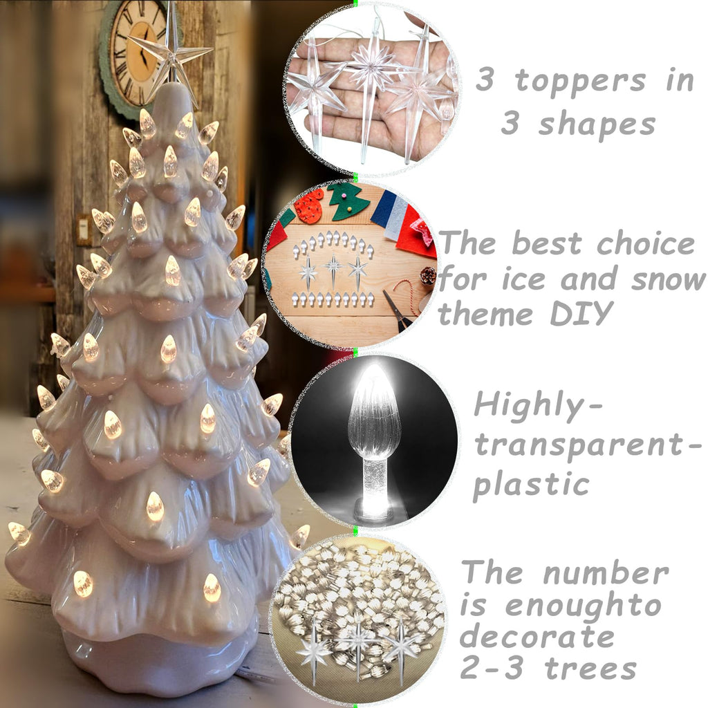Konohaelf Ceramic Christmas Tree Replacement Lights Bulbs, Clear White Medium Twist Plastics Pegs Ornaments For Ceramic Tree(87