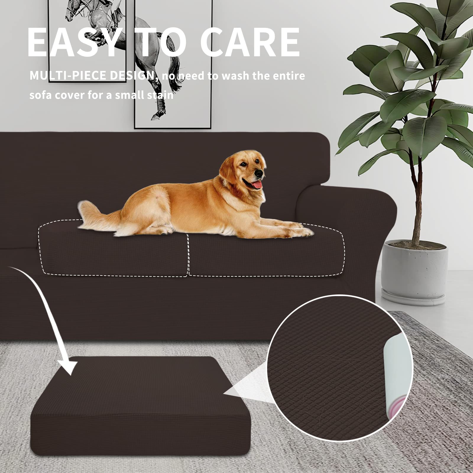 Easy-Going 3 Pieces Stretch Oversized Loveseat Couch Cover For 2 Cushion Couch Sofa Cover For Dogs Washable Sofa Slipcover Elastic Furniture Protector For Pets (Chocolate, Oversized Loveseat)