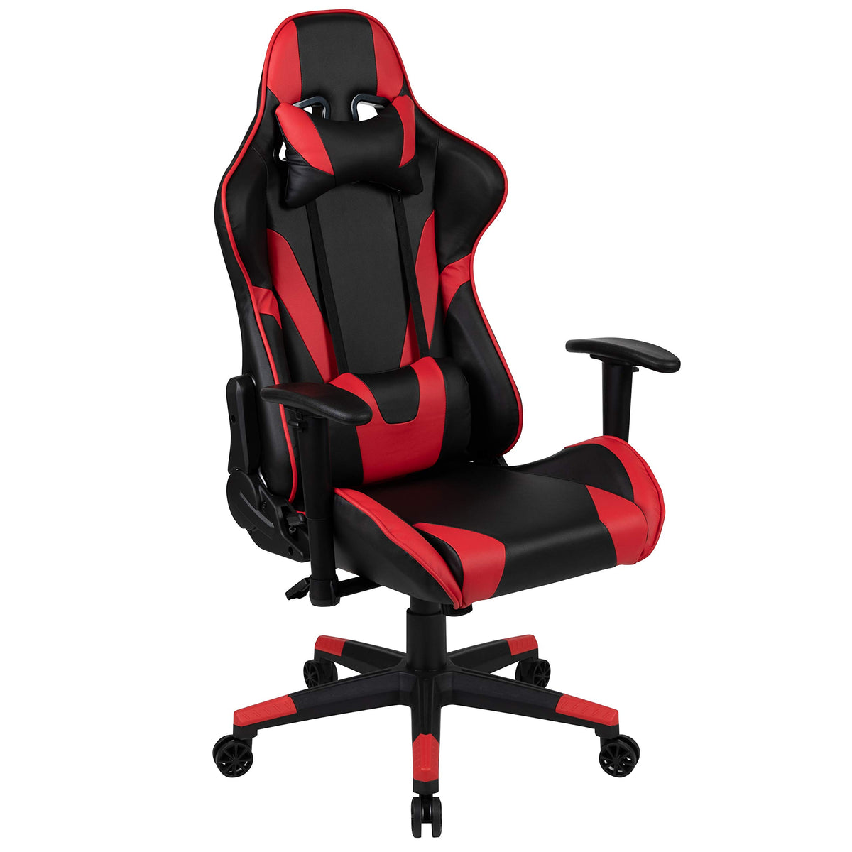 Flash Furniture X20 Fully Reclining Leathersoft Racing Style Gaming Chair With And Lumbar Pillows, Ergonomic Padded Swivel Computer Chair, Red/Black