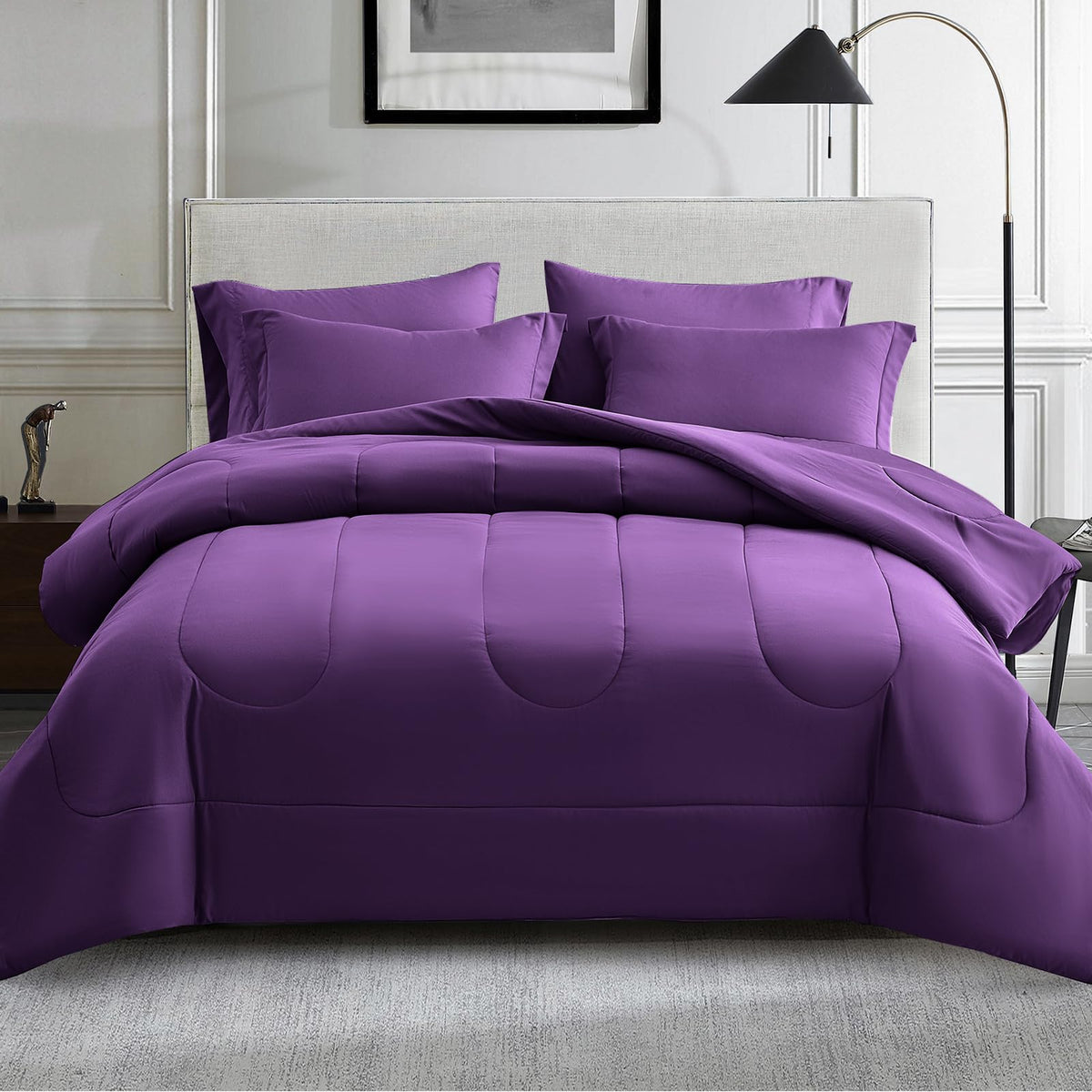 Maple&Stone California King Comforter Set Purple, 7 Pieces Bed In A Bag - Down Alternative Bed Set With Comforter, Sheets, Pillo
