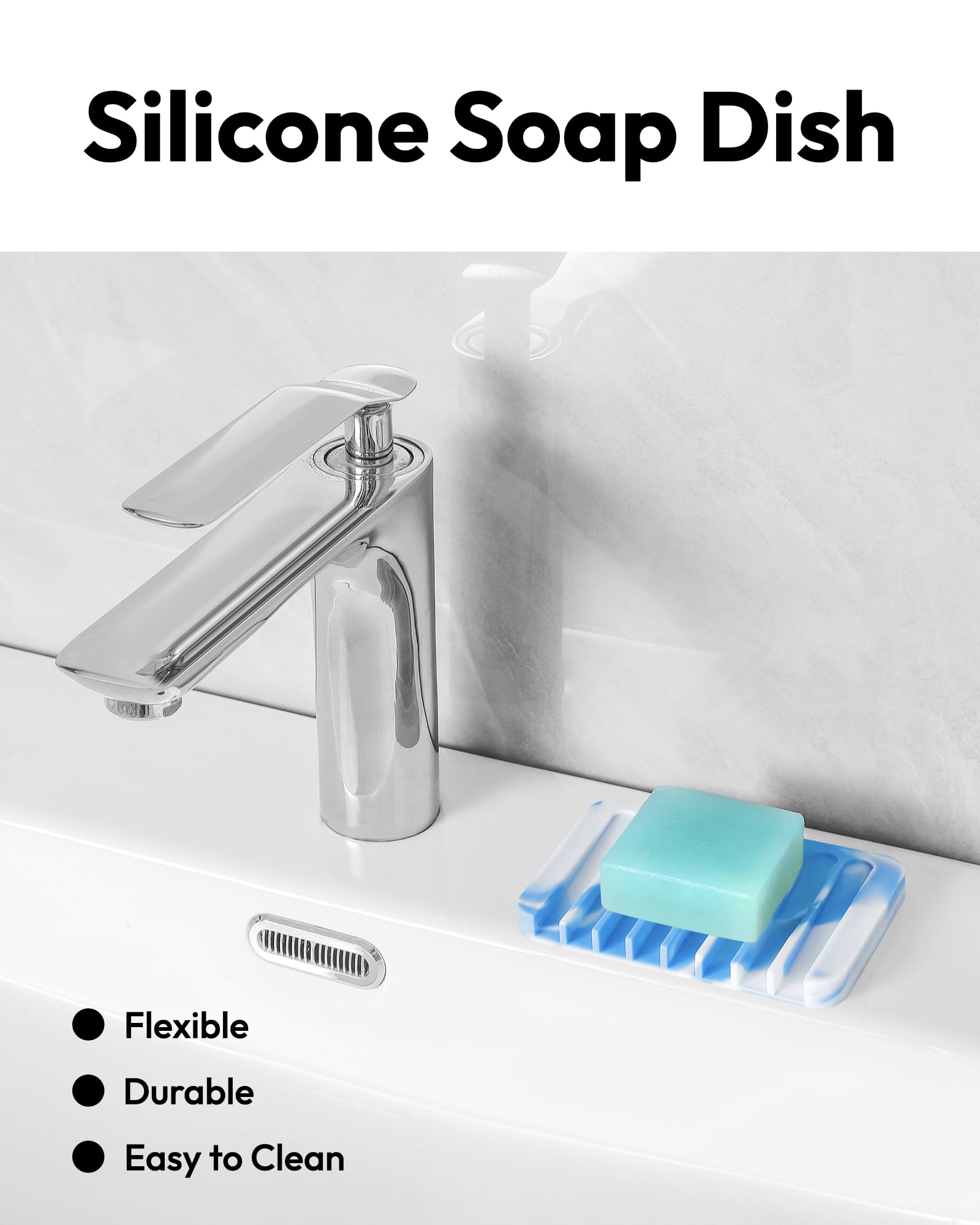 Jomeech Bathroom Soap Dish, Silicone Soap Holder For Bar Soap, Pack Of 2 (Blue & White)