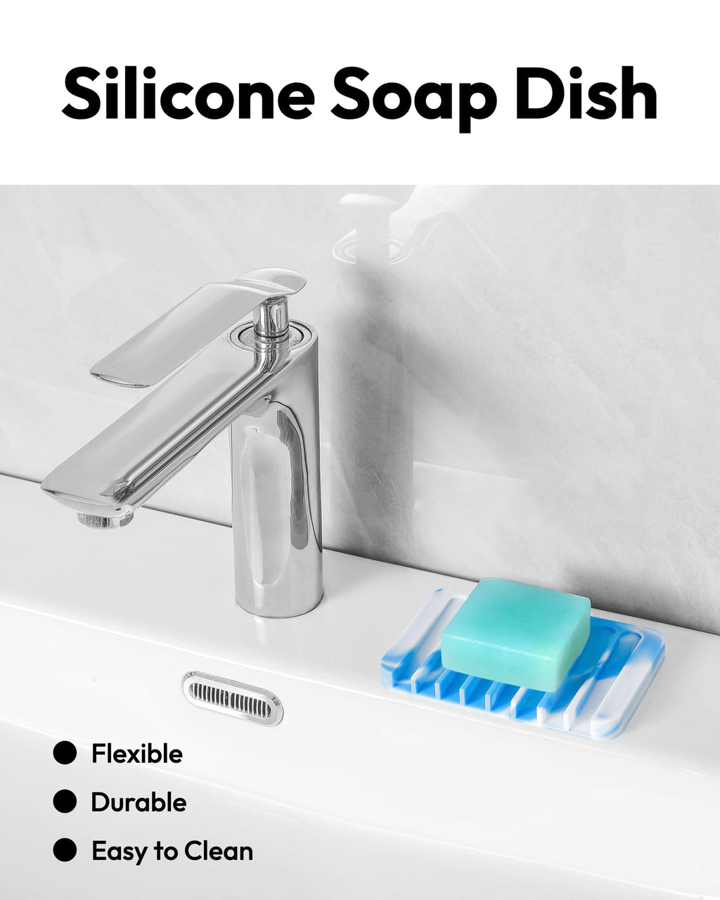 Jomeech Bathroom Soap Dish, Silicone Soap Holder For Bar Soap, Pack Of 2 (Blue & White)