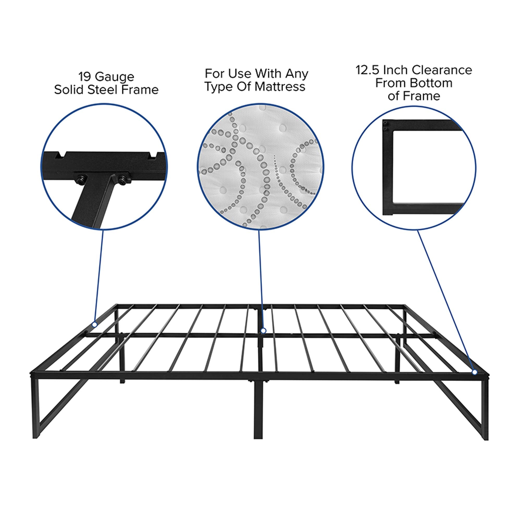 Flash Furniture Louis 14 Inch Metal Platform Bed Frame with 12 Inch Pocket Spring Mattress in a Box (No Box Spring Required) - Queen
