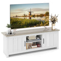 Tangkula 2 Doors TV Stand for TVs up to 65   , 57    Media Console Table w/ 2 Cabinets & Open Shelves, 2 Cable Management Holes.