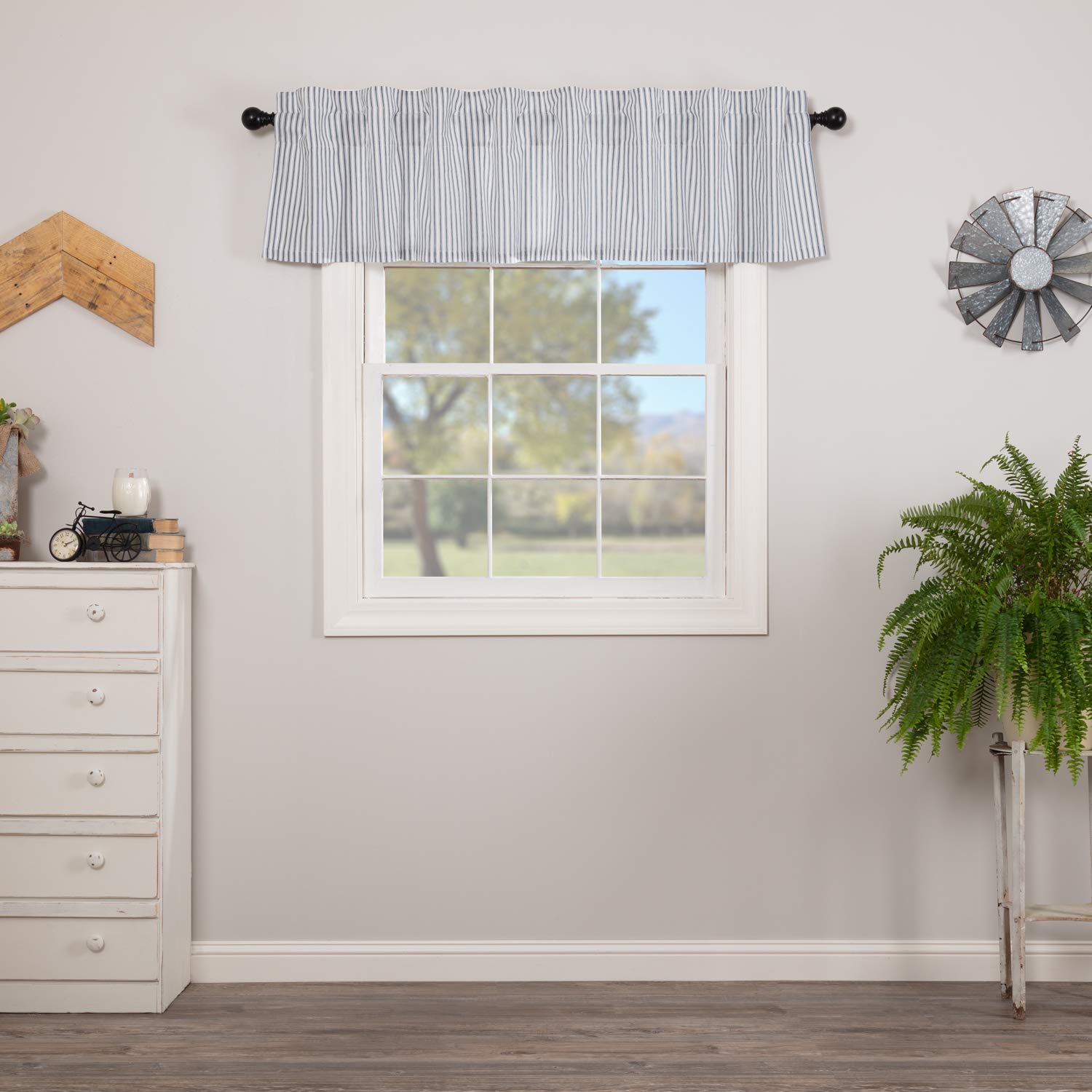 Vhc Brands Sawyer Mill Blue Valance Curtain Lined Farmhouse Stripe For Kitchen Or Dining Room Windows 16X72