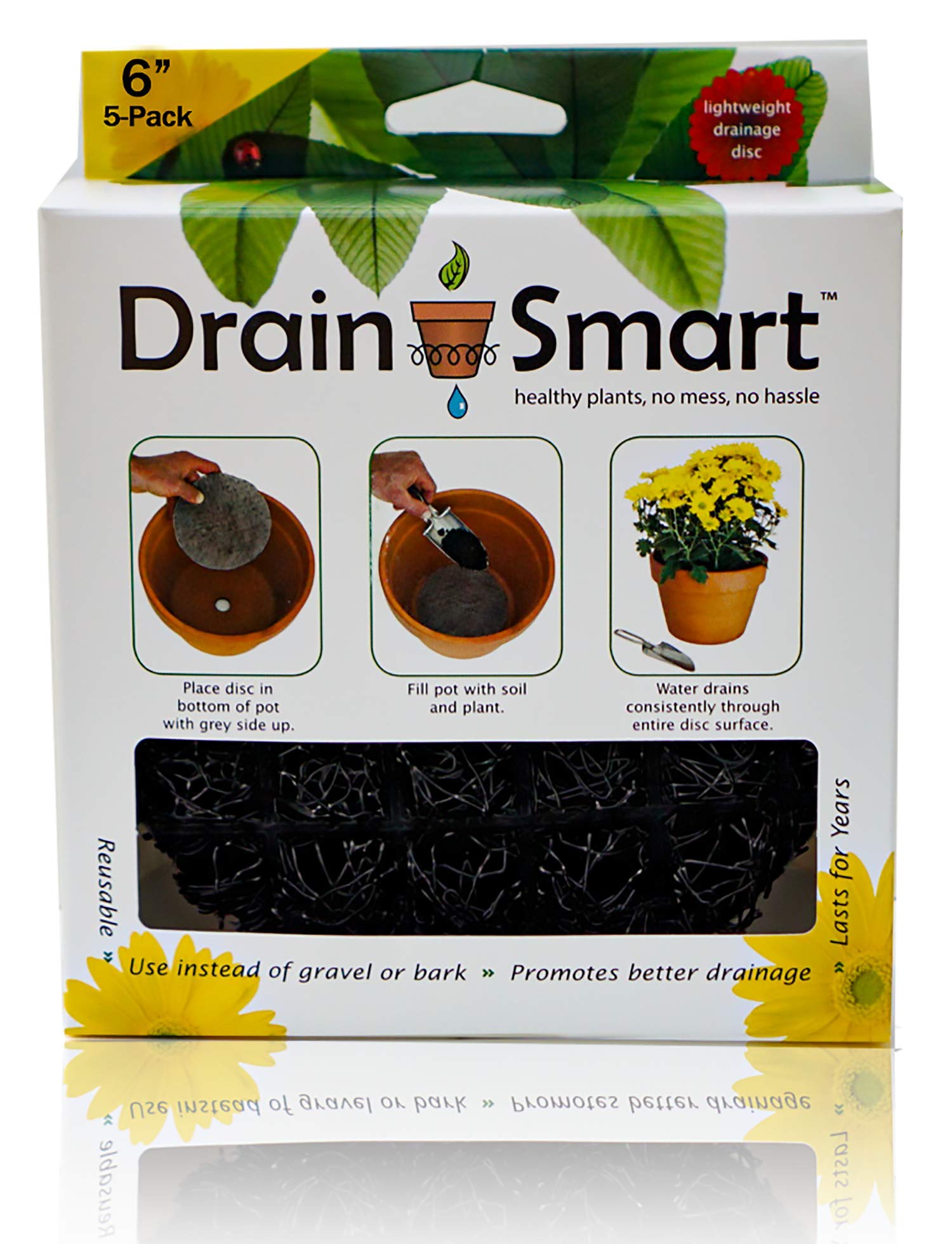 Drain Smart 6 5-Pack 3D Mesh Drainage Discs - Perfect For Indoor/Outdoor Potted Plants  Container Gardening  Plant Pot Liner Min