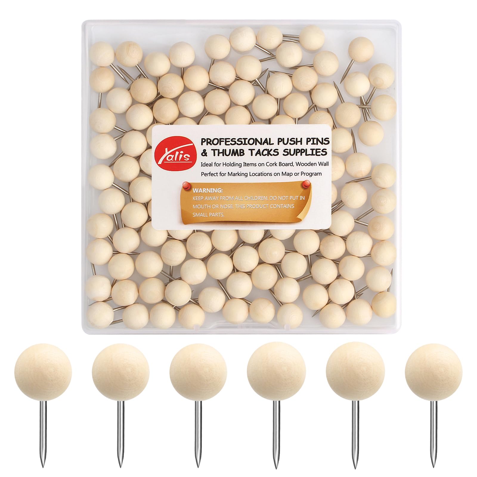Yalis Wood Push Pins 120 Pcs,Decorative Wooden Thumb Tacks For Corkboard And Bulletin Board (120 Pcs Map Tacks)