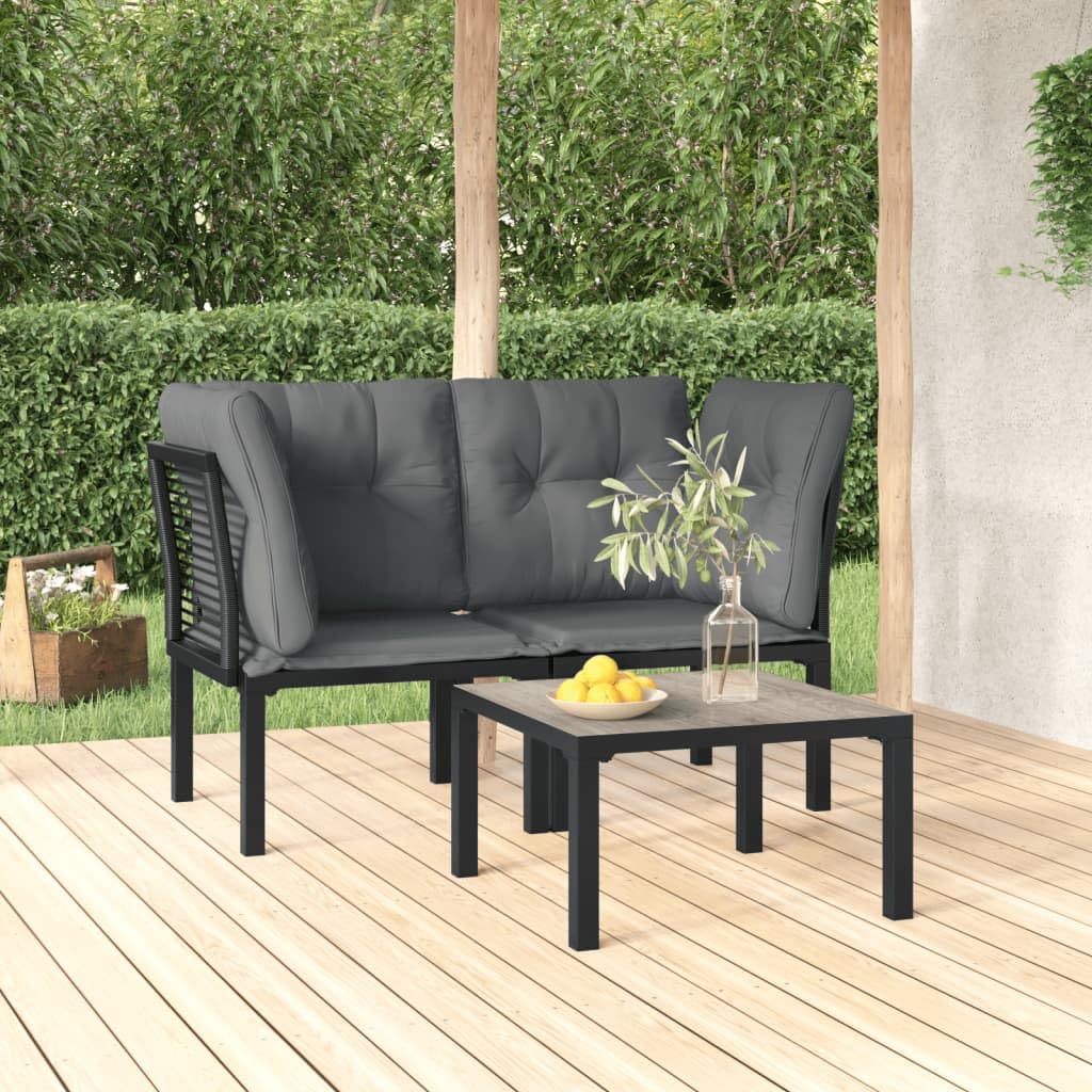 vidaXL Patio Furniture Set 3 Piece, Outdoor Loveseat with Coffee Table, Sectional Sofa Set for Garden, Modern Style, Black and Gray Poly Rattan