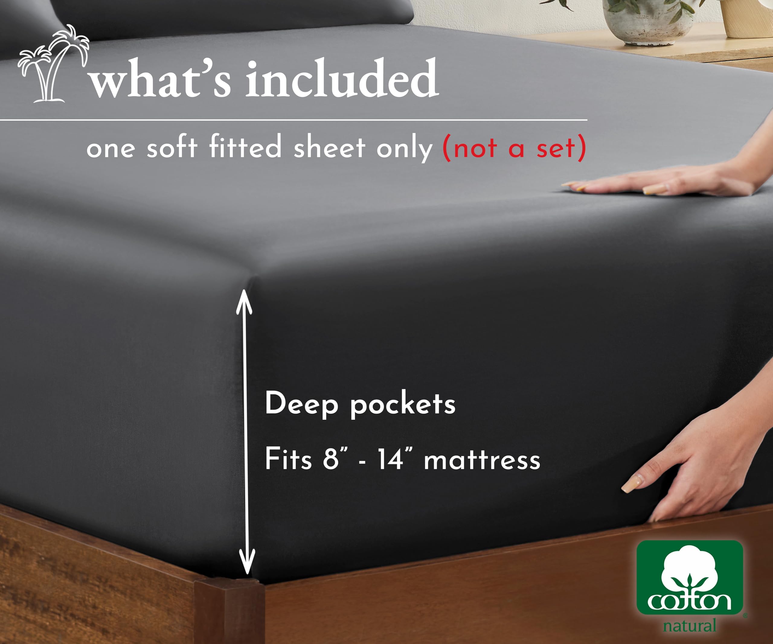 California Design Den King Size Bottom Fitted Sheet Only, Soft 100% Cotton Sateen, Deep Pocket, Durable All-Around Elastic, Head/Foot Side Indicators, Fitted King Sheet (Grey)