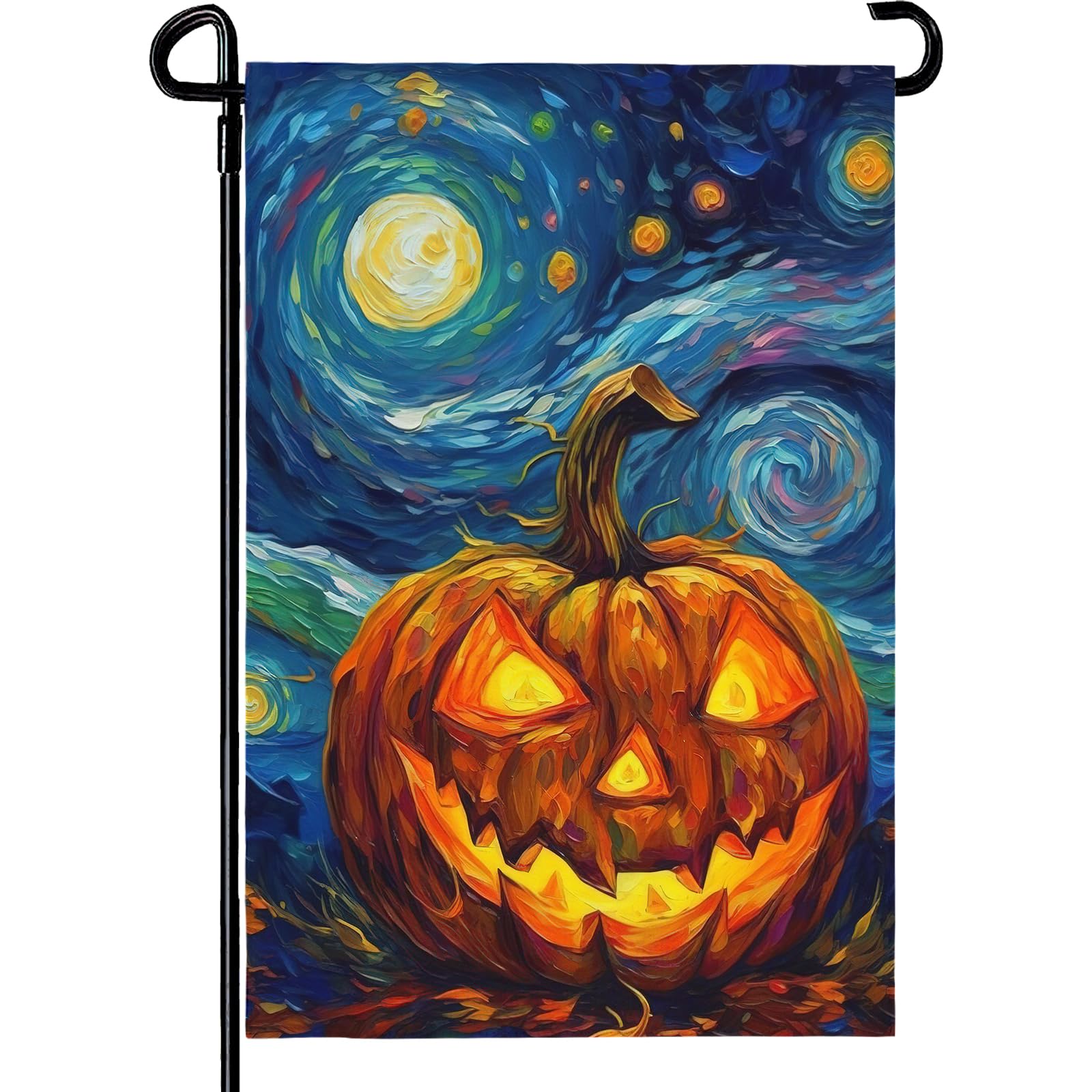 Dacawin Halloween Garden Flag Pumpkin Garden Flag Van Gogh Garden Flags Arts Starry Night Sky Moon Yard Flag Double Sided Fall P