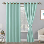 Hiasan Blackout Curtains For Bedroom, 60 X 84 Inches Long - Thermal Insulated & Energy Saving Window Curtains For Living Room, 2 Drape Panels Sewn With Tiebacks, Aqua