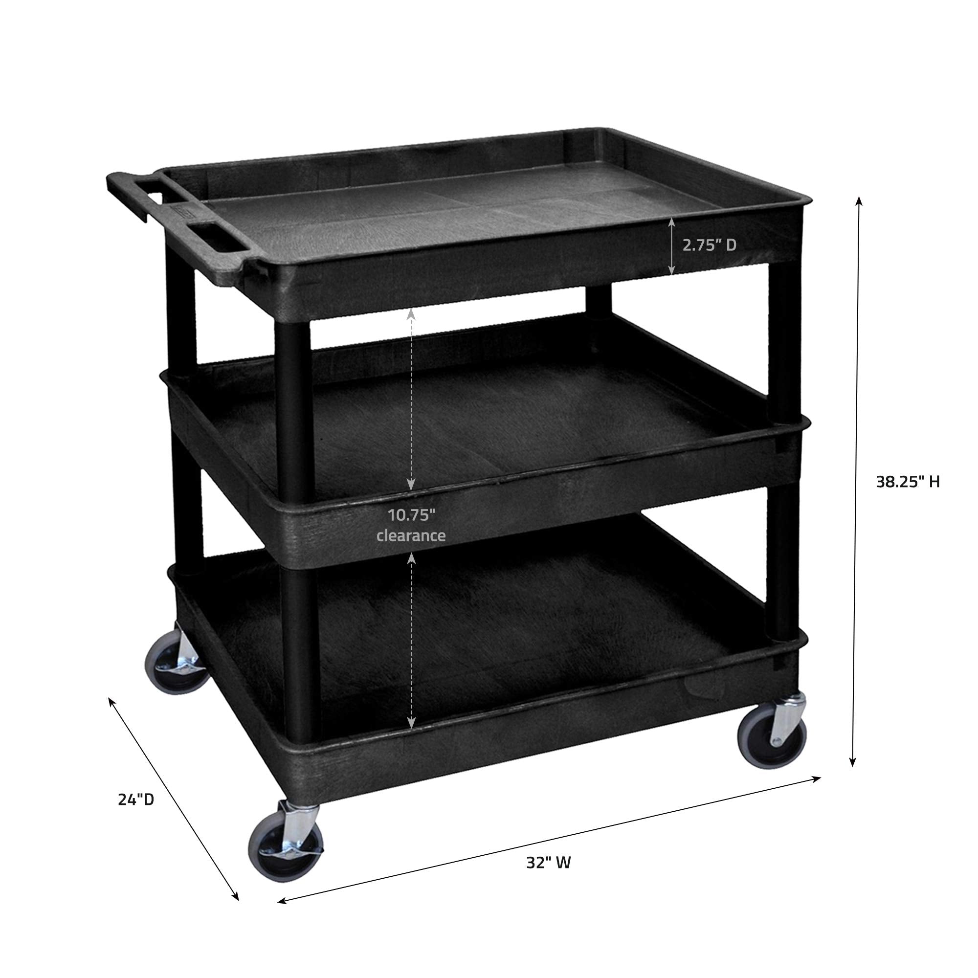 Luxor Tc111-B Large Tub Cart - Three Shelves